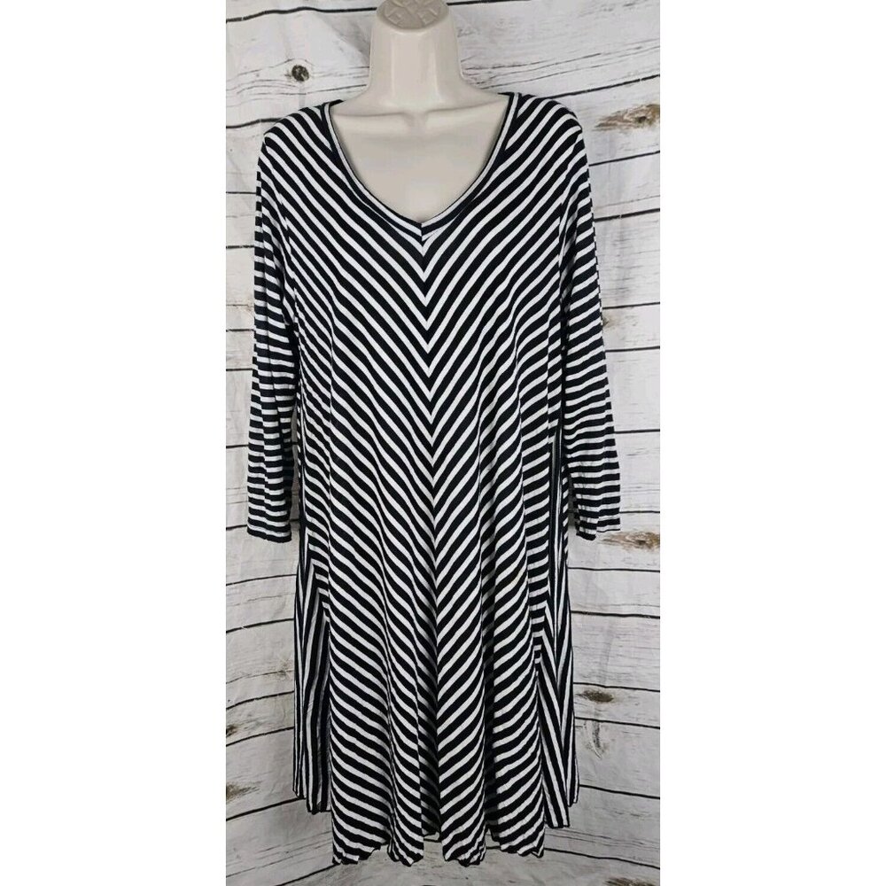 Comfy USA Navy Striped Tunic Dress XL Lagenlook A-Line Slub Knit
